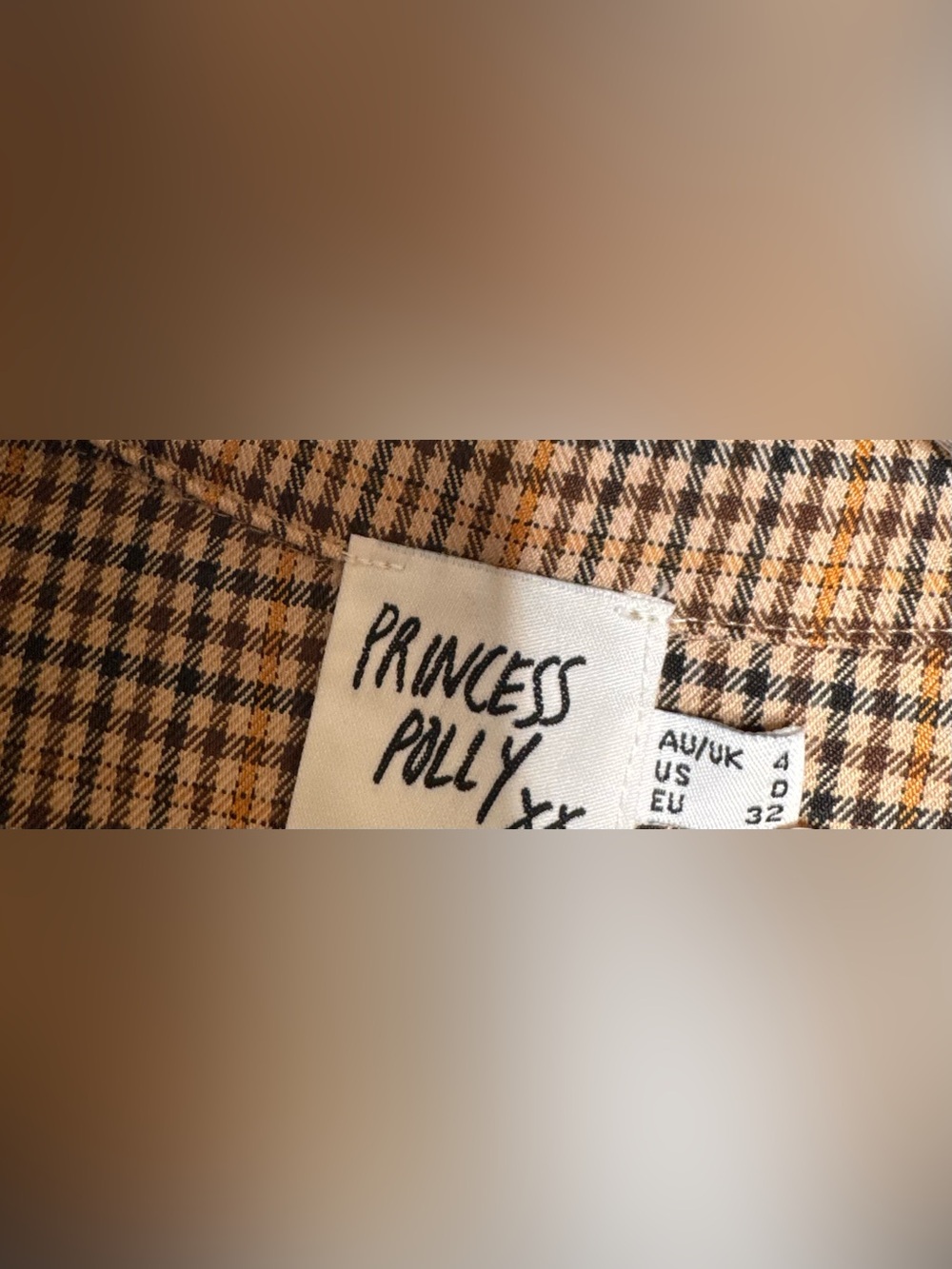 Women’s Princess Polly Plaid button down Shirt Jacket in Tan, Black mustard Sz 0 - Picture 2 of 4